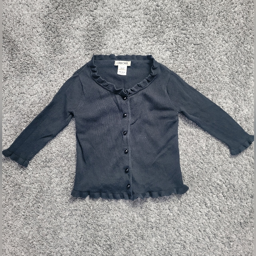 Cherokee Black Kids Button Down Sweater Shirt Xsm 4/5 Black